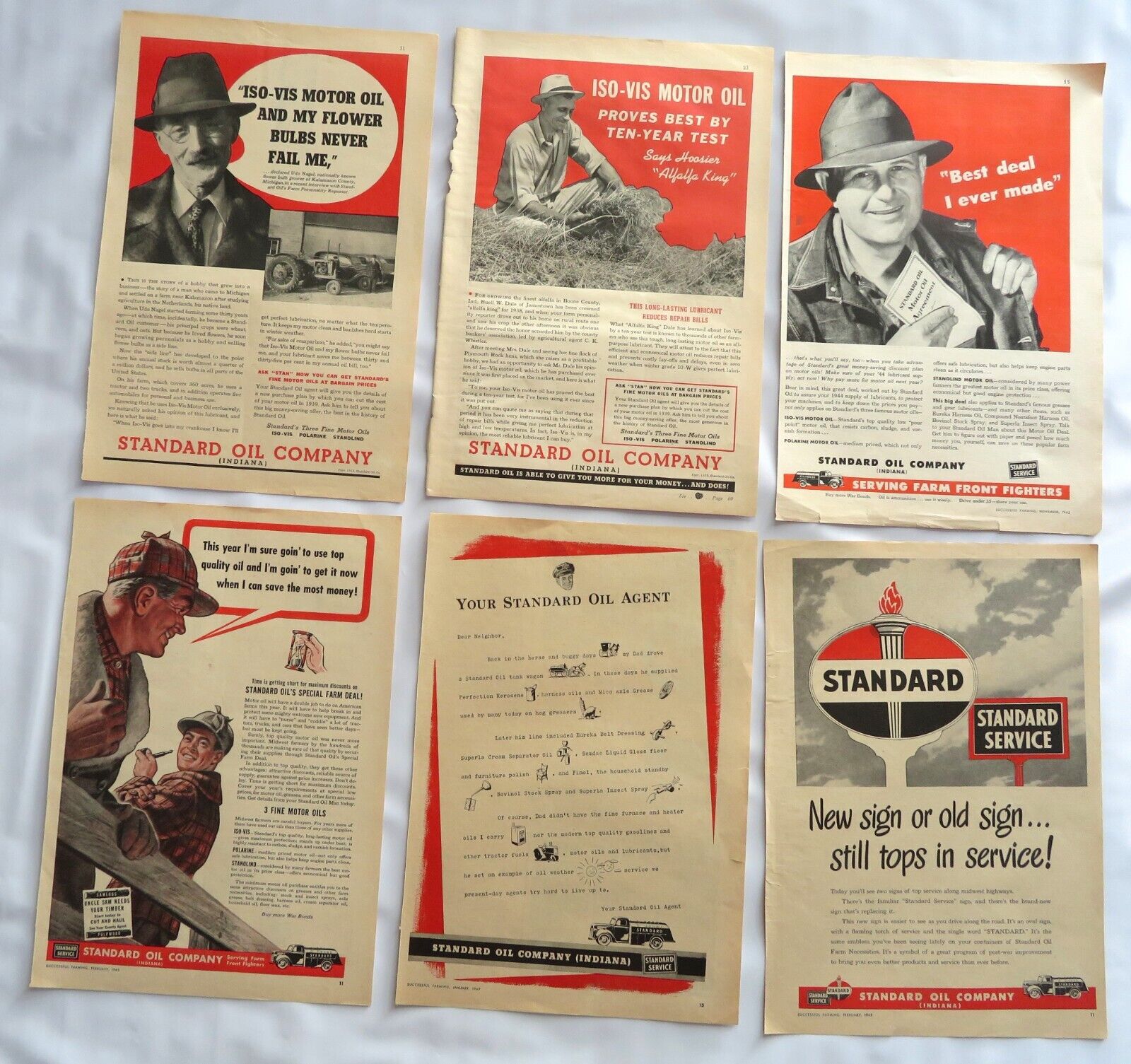 6 Vintage STANDARD Oil Company (Indiana) magazine ads 1938-1948