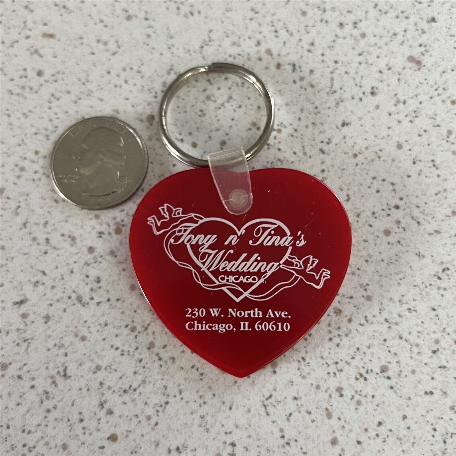 Tony N Tina\'s Wedding Chicago Illinois Red Heart Keychain Key Ring #44887
