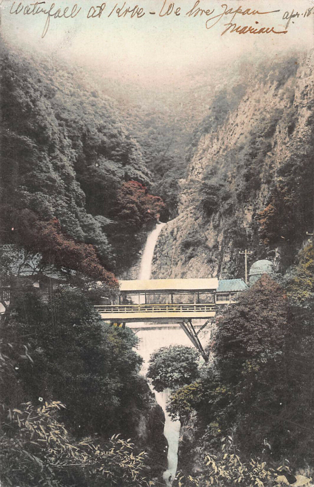 Waterfall at Kobe, Japan, Early Postcard, Used in 1907, sent to St. Louis, MO.