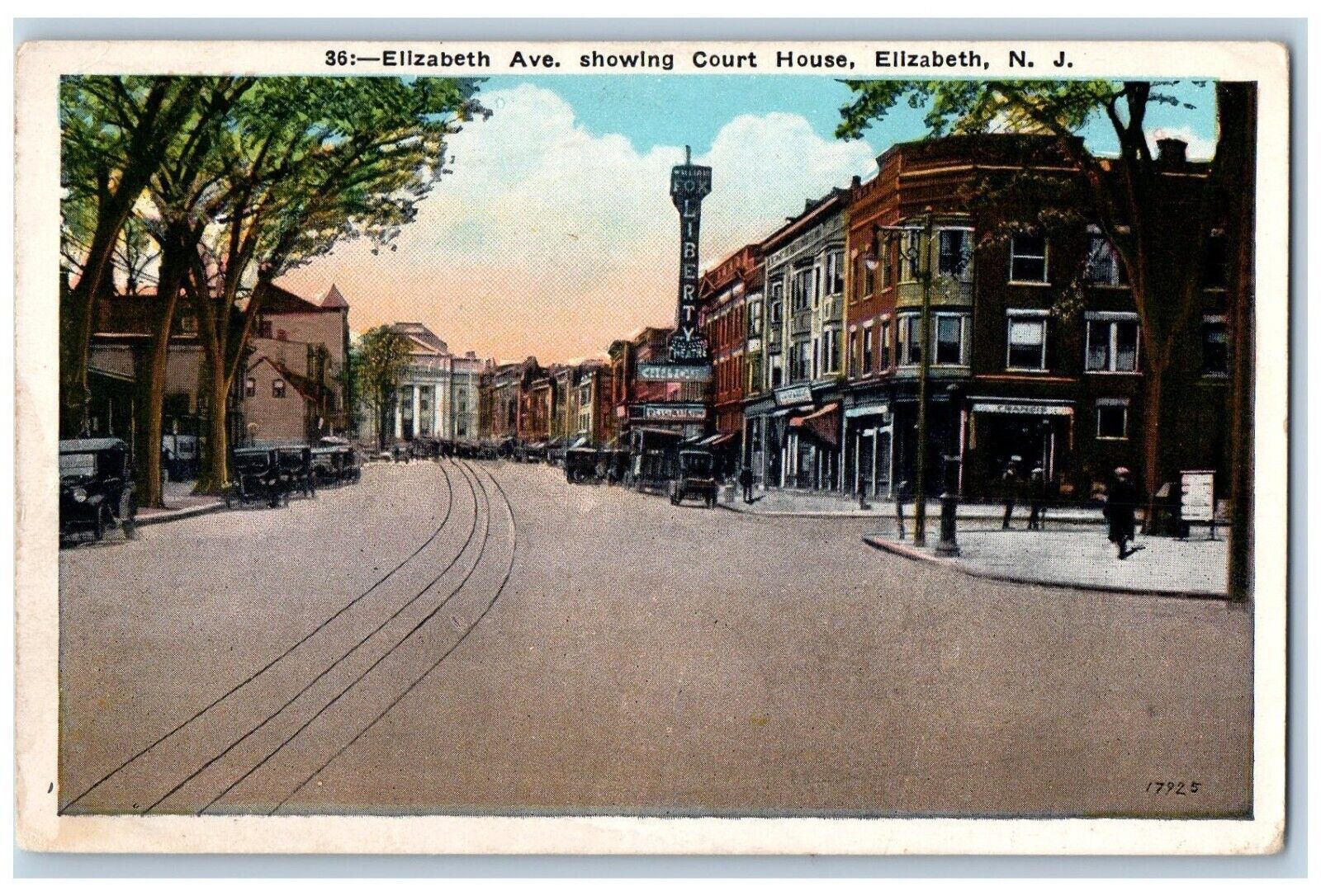 Elizabeth New Jersey NJ Postcard Elizabeth Ave Showing Court House 1931 Vintage