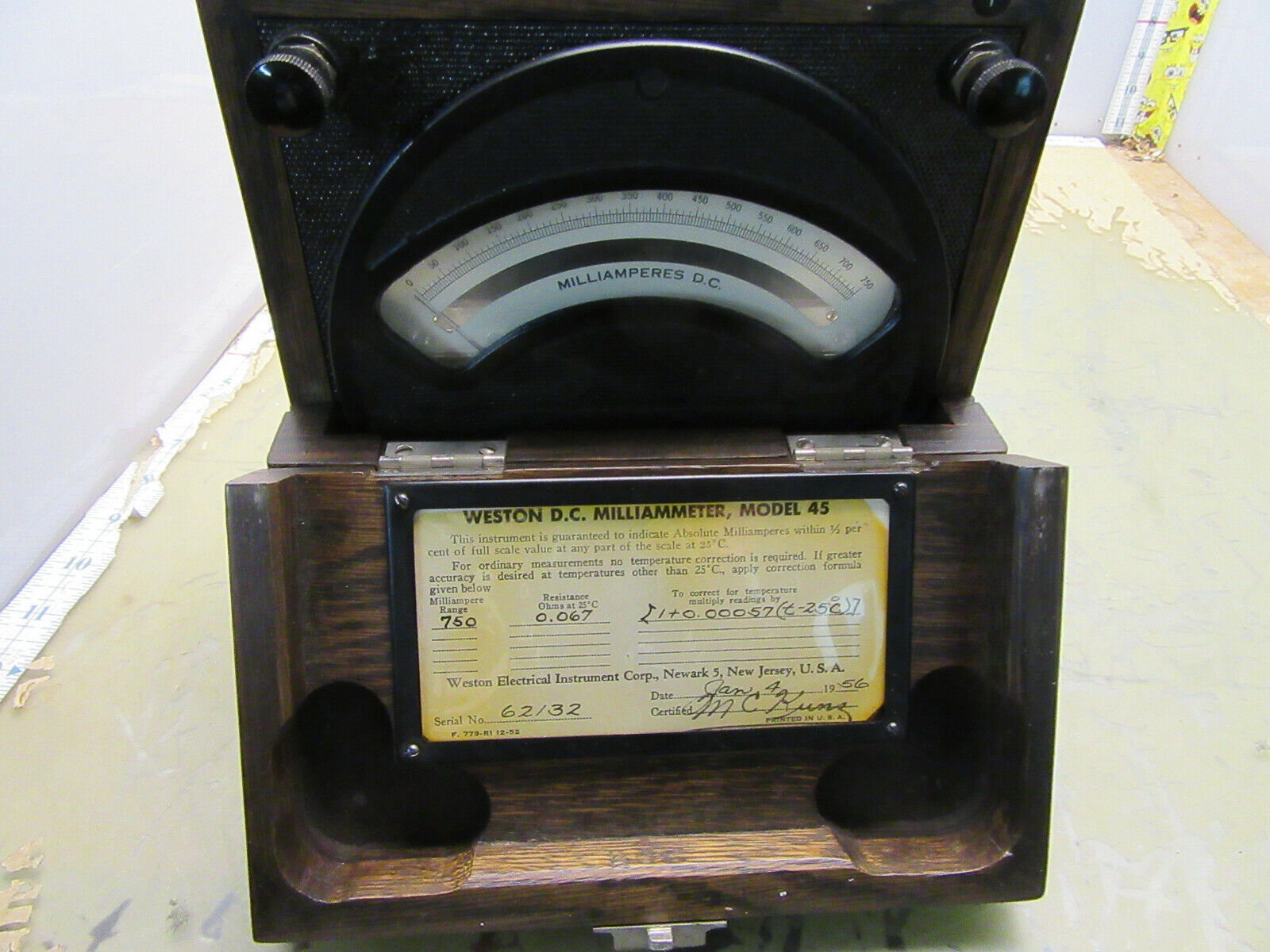 weston model 45 DC milliammeter wood case electrical meter (#13)[5*F-13]