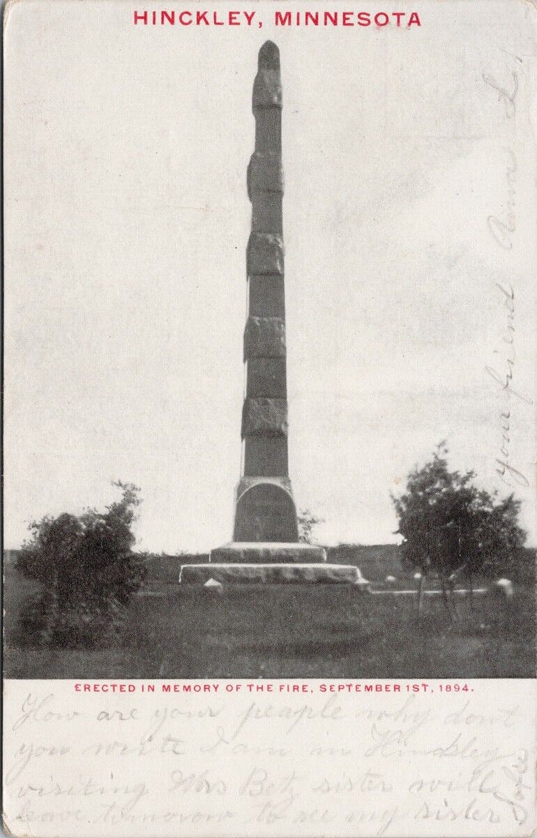 Hinckley MN Minnesota Monument Memorial of 1894 Forest Fire c1908 Postcard E39