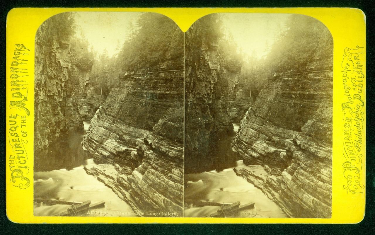 a605, W.T. Purviance Stereoview, # -, Au Sable Chasm - The Long Gallery, c1870's