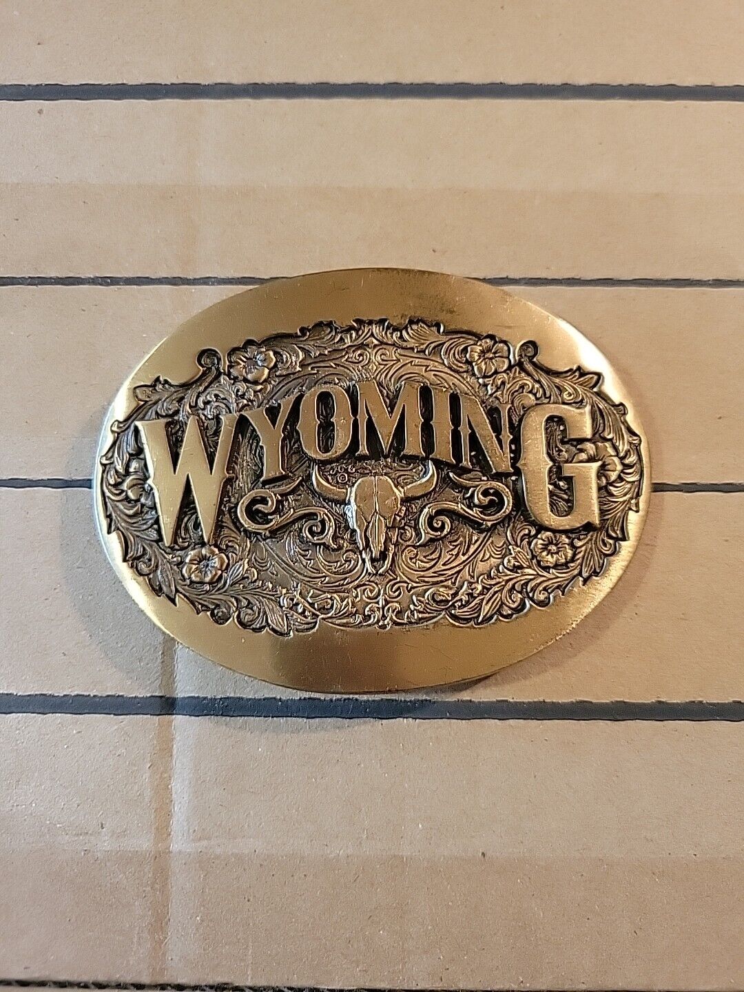 Vintage Wyoming 1st Edition, Solid Brass Belt Buckle 