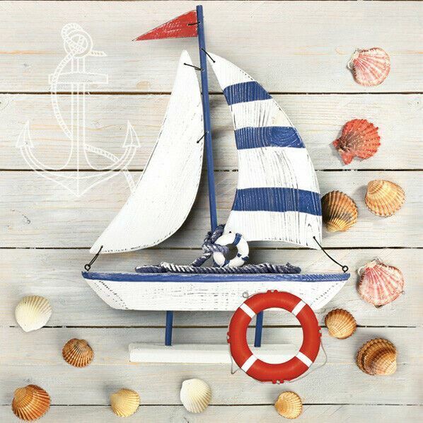 Two Individual Paper Luncheon Decoupage 3-Ply Napkins Nautical Boat Marine Sea
