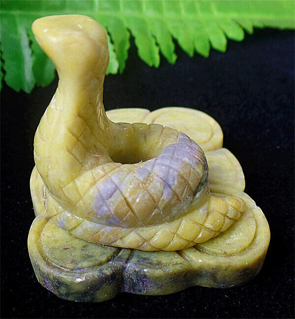 70g 51x45x43mm Natural Green Lemon Jade Carved Snake Furnishing Articles BV67253
