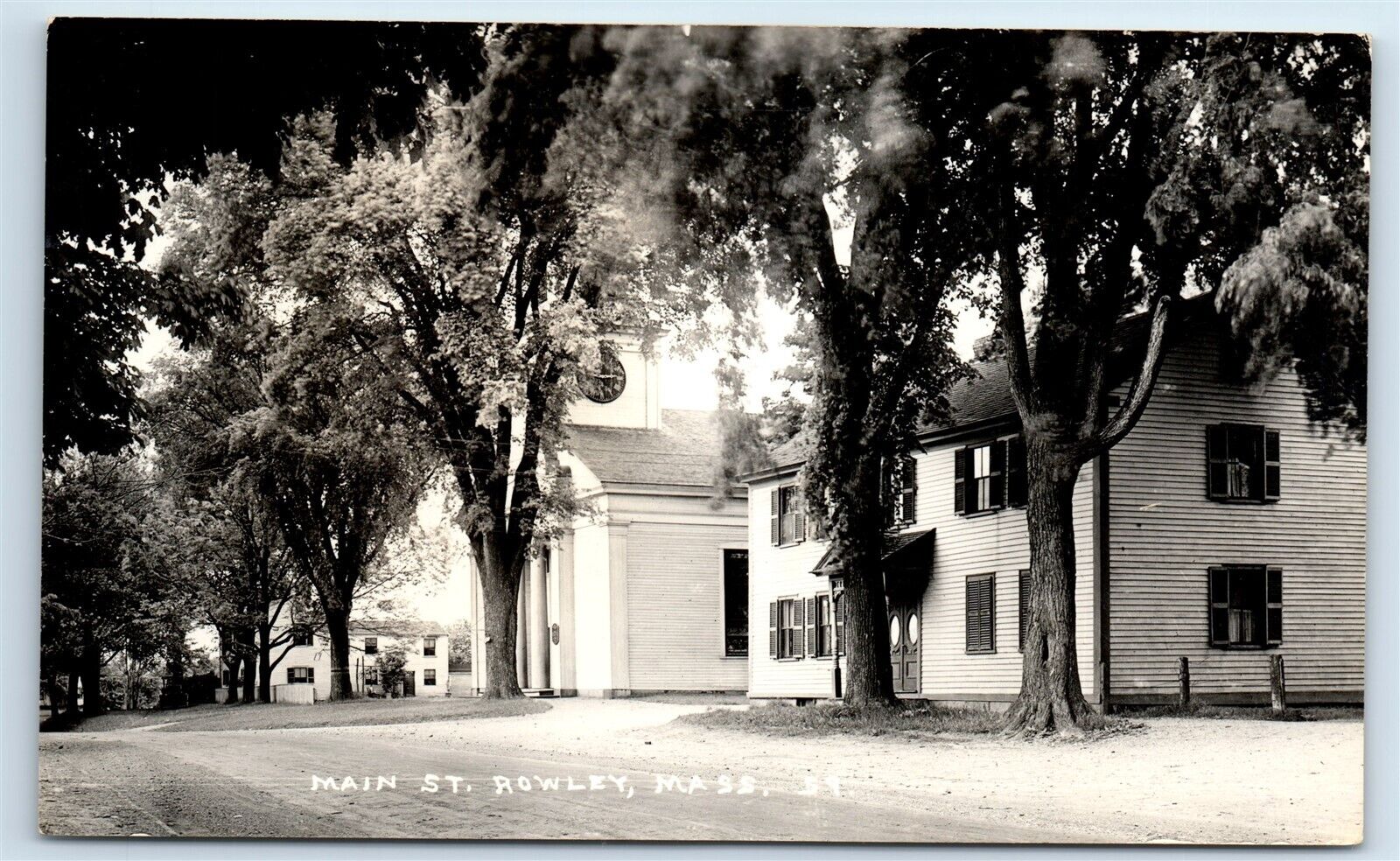 Postcard Main St, Rowley, Mass church RPPC J191
