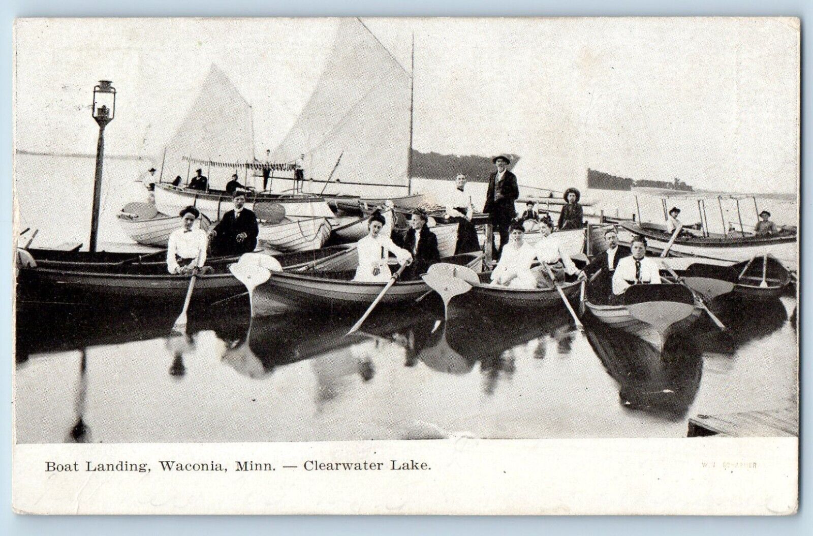 Waconia Minnesota MN Postcard Boat Landing Clearwater Lake Canoeing Boat 1907