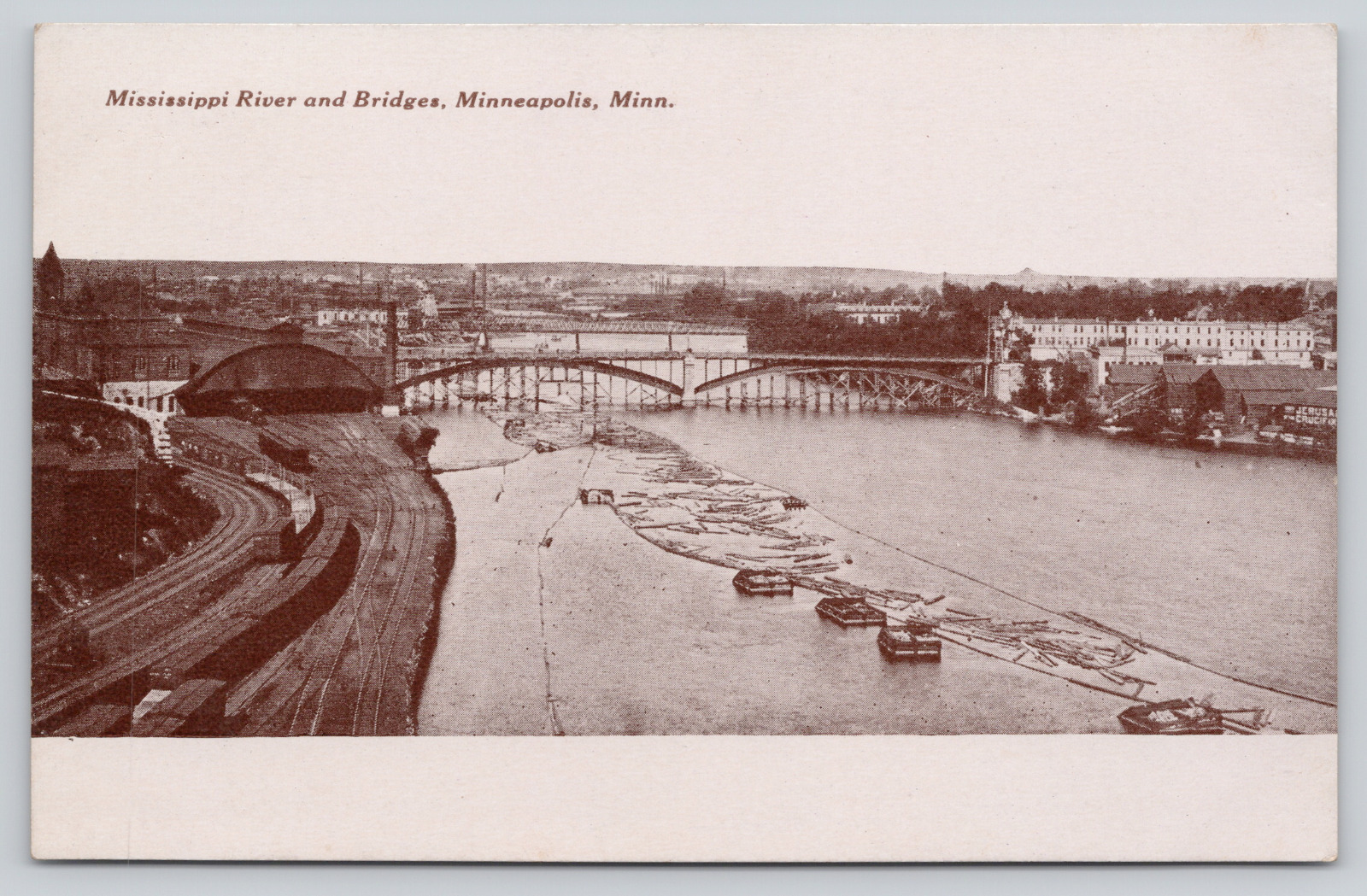 Postcard Minneapolis, Minnesota, Mississippi River and Bridges A671