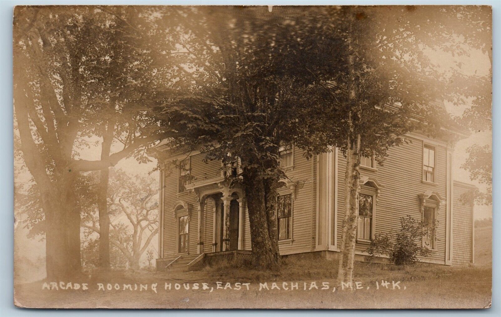 Postcard ME East Machias Arcade Rooming House c1920s RPPC Real Photo W2