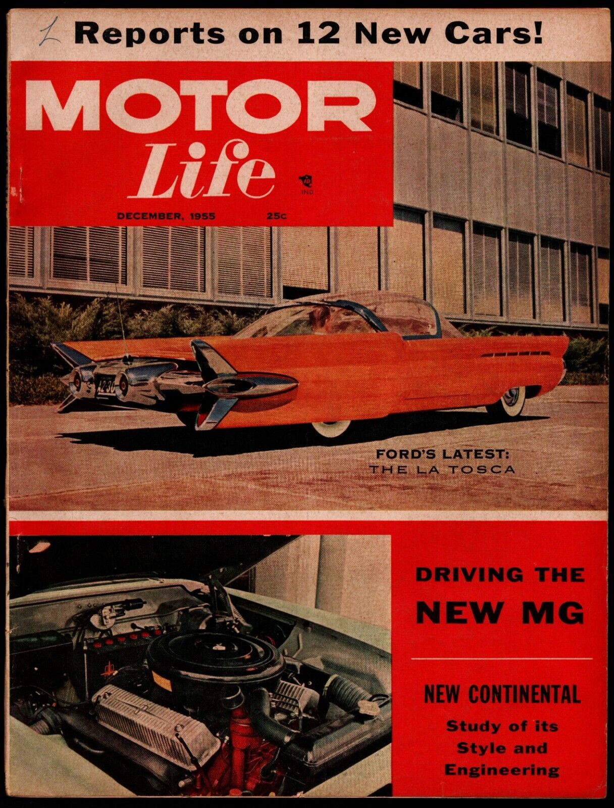DECEMBER 1955 MOTOR LIFE MAGAZINE, FORD LA TOSCA, MG-A, CONTINENTAL