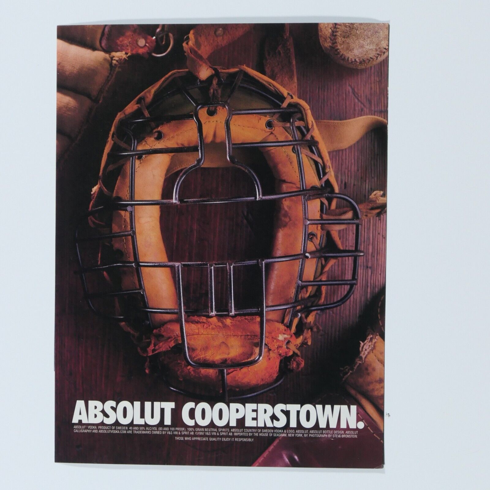 Absolut Cooperstown Baseball Vodka Vintage 1997 Original Print Ad 8.5 x 11\