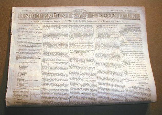 Rare original WAR of 1812 newspaper dated between 1812 & 1815 over 200 years old