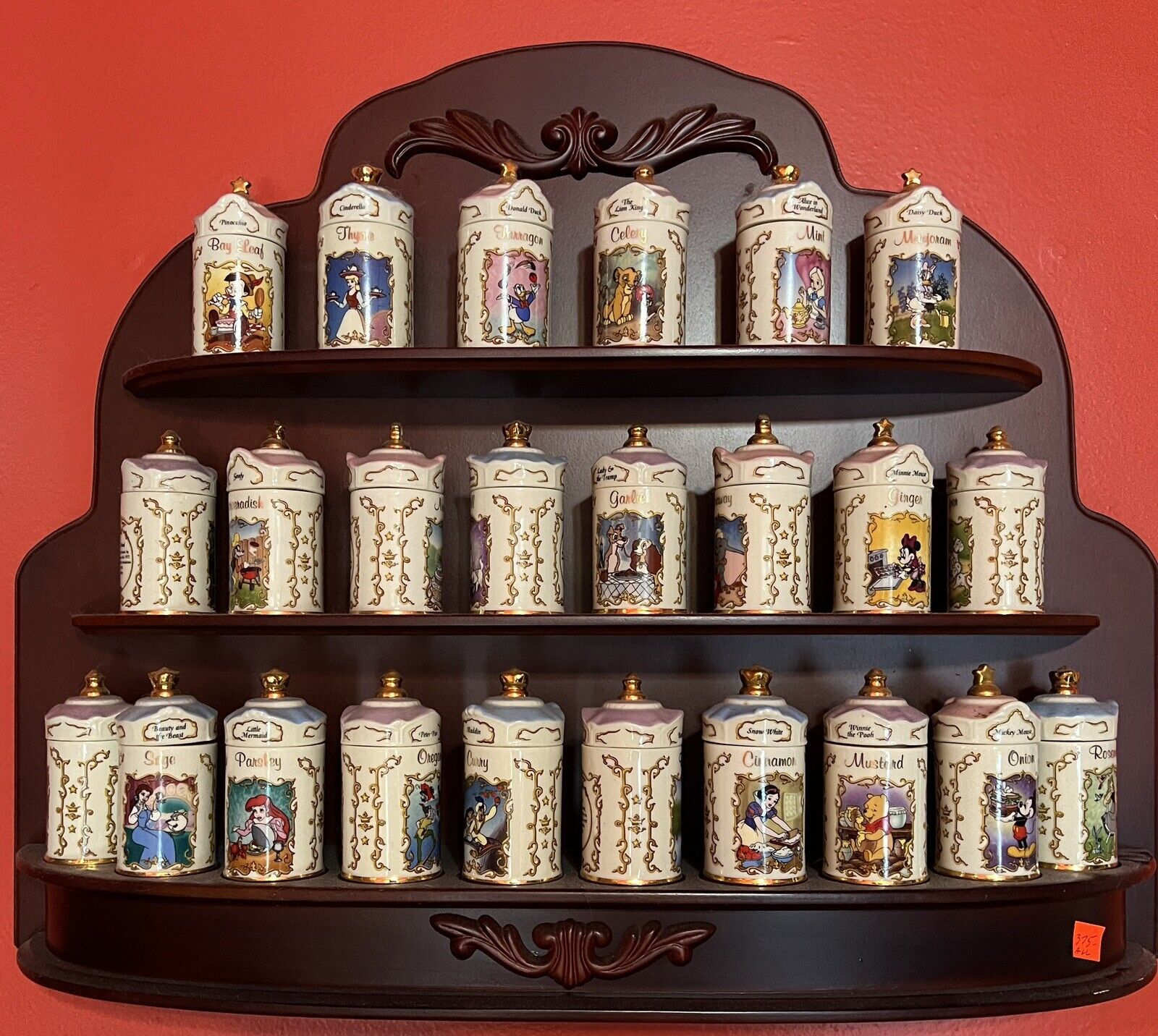 1995 Porcelain Lenox Disney 24 Spice Jar Collection and Rack (Unused, Pristine)