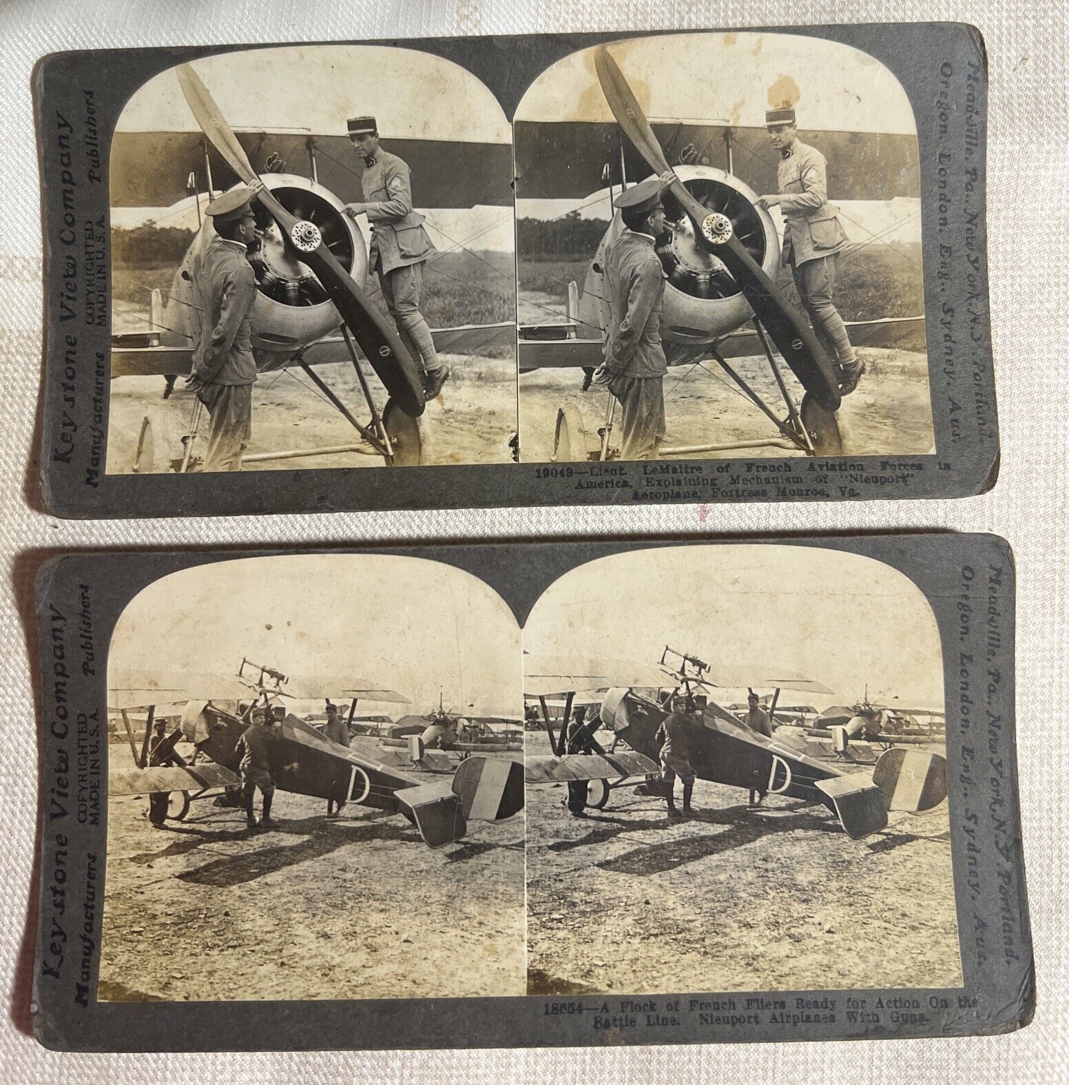 2 stereoview card french aviation Aeroplane Nieuport With Guns French Flyers