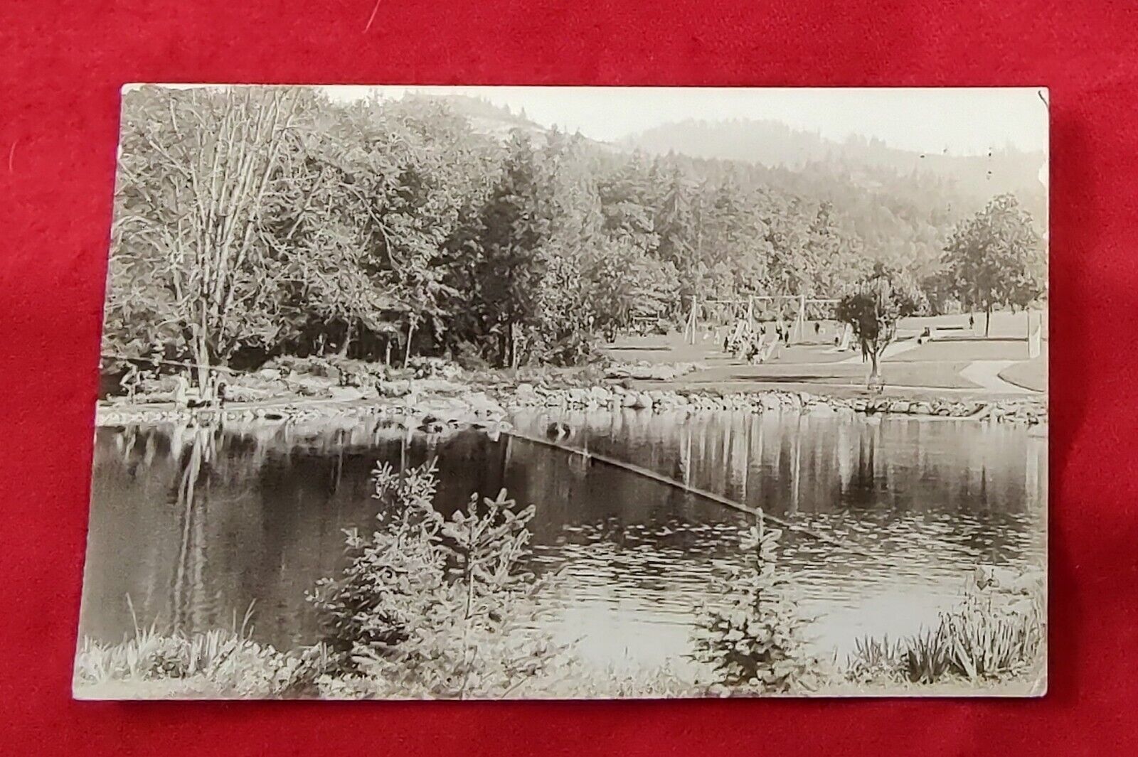 Antique RPPC Postcard Lithia Park Ashland, Oregon Duck Pond & Playground