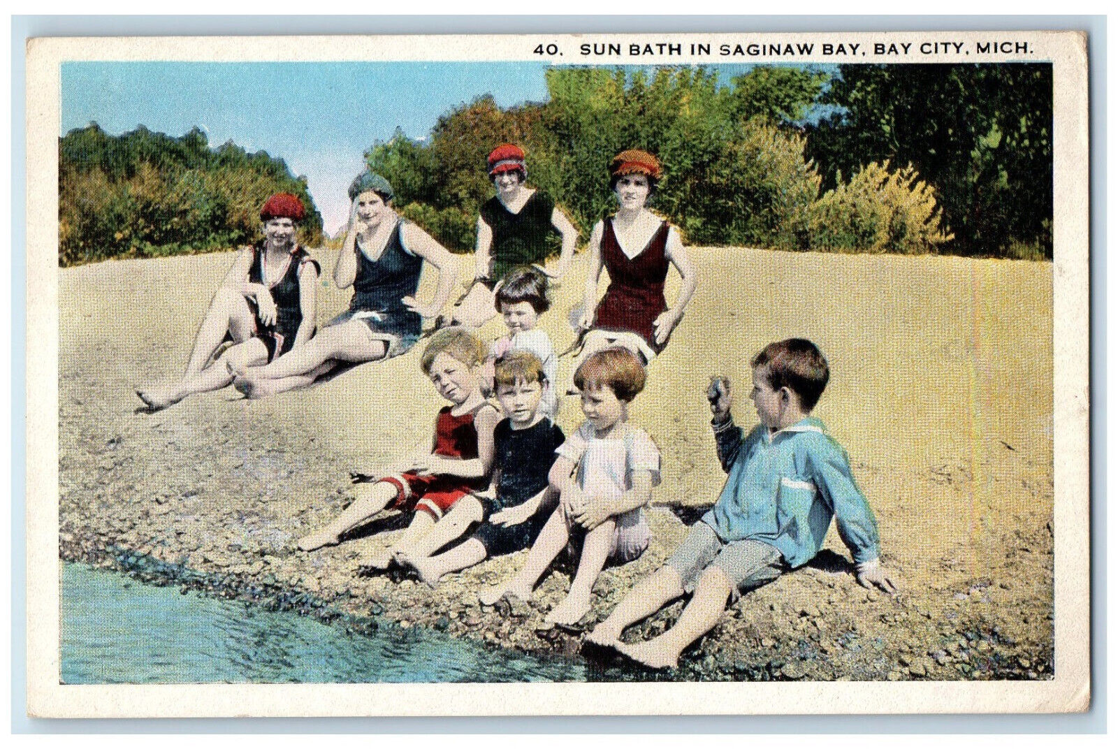 c1920's Sun Bath Scene In Saginaw Bay Bay City Michigan MI Unposted Postcard