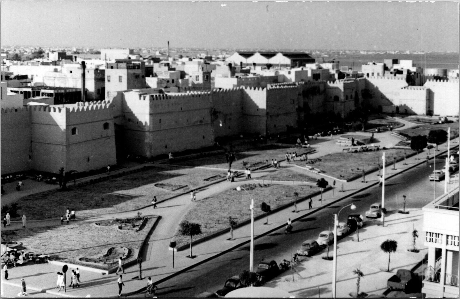 RPPC Street Scene Jeunesse Plaza Sfax Tunisia People 1940s cars