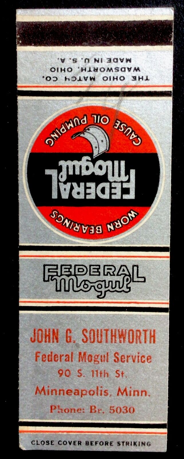 Minneapolis Minnesota Matchbook Cover Federal Mogul Service Vintage
