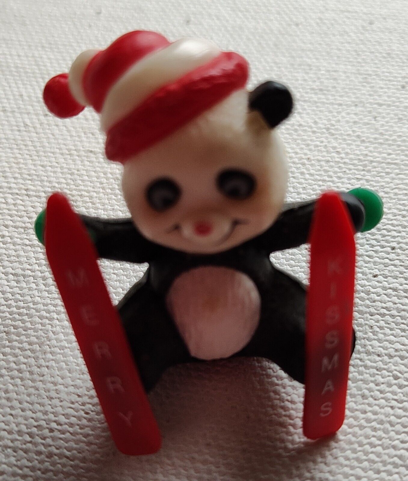 Russ Berrie Mini Panda On Skis Red & White Hat