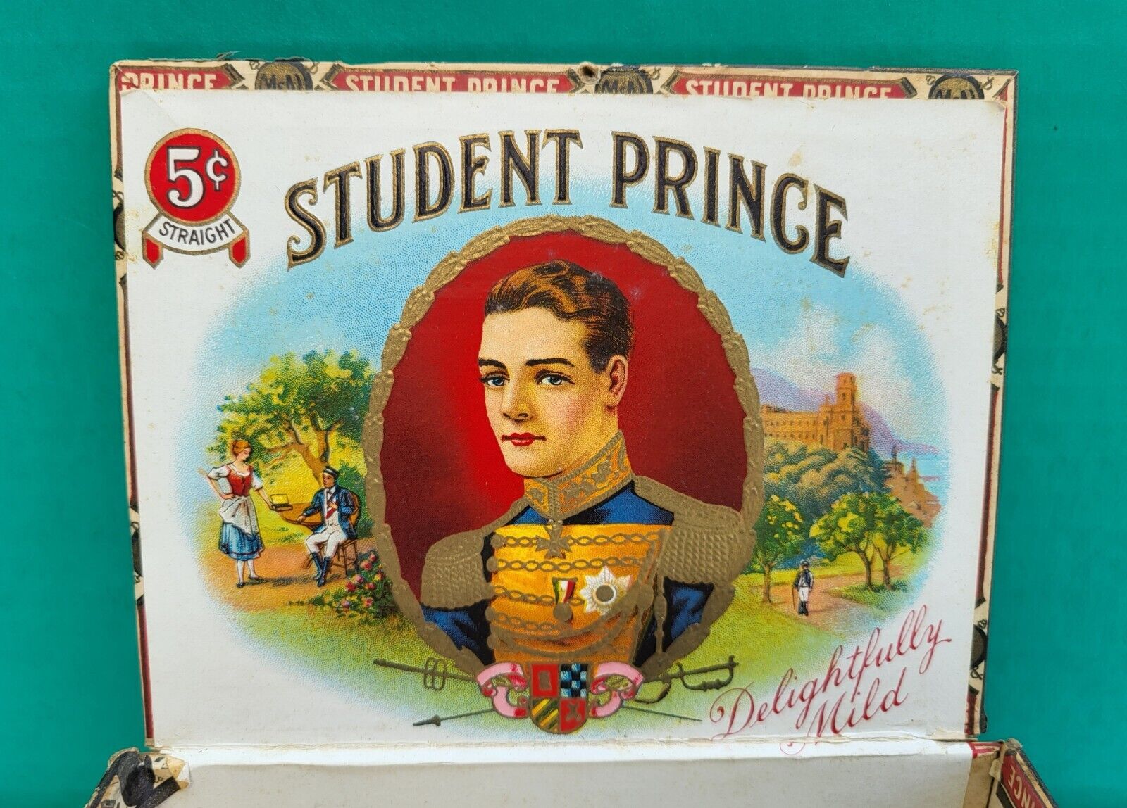 Student Prince Cigar Box Wood Wood Antique Early 1900s Tobacco