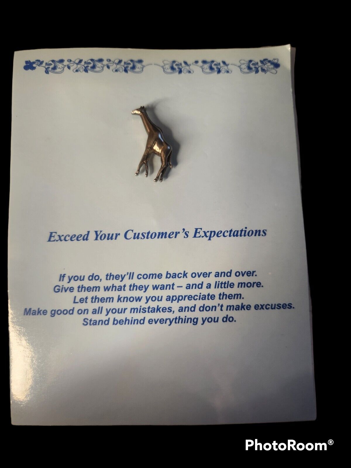 Rare Sam Walton Quotes Pin Card Wal-Mart Customer Expectations Giraffe 