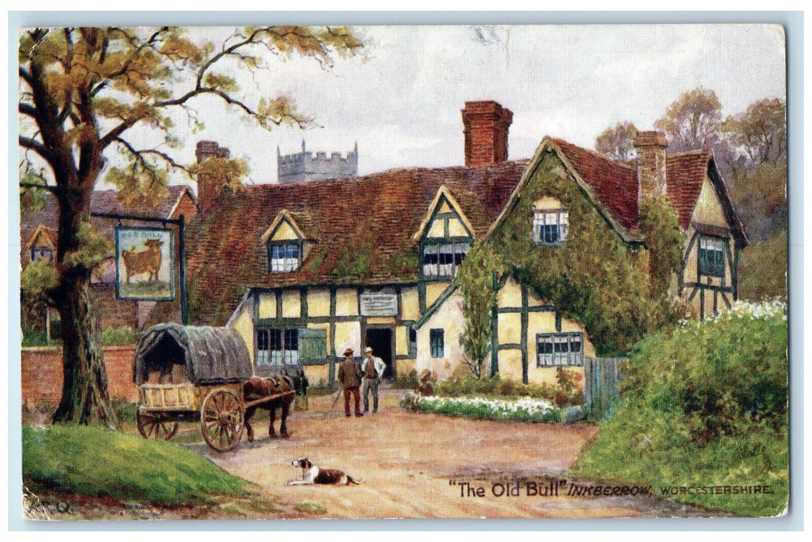 1906 The Old Bull Inkberrow Worcestershire England Oilette Tuck Art Postcard