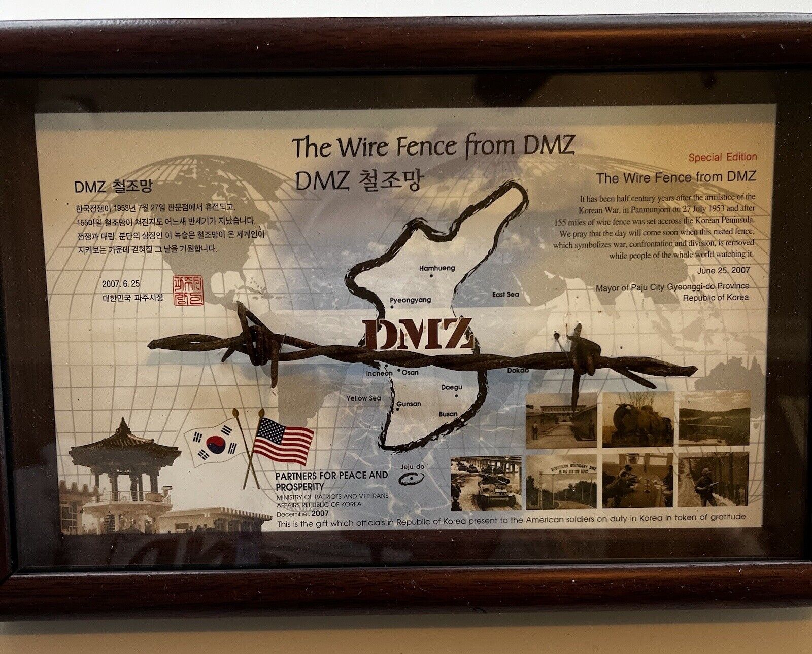 The Wire Fence DMZ Frames barbed Wire Fence Korean War Memorabilia AD