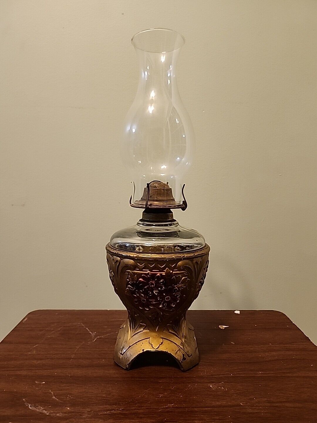 Antique Clear Goofus Glass Oil Lamp 