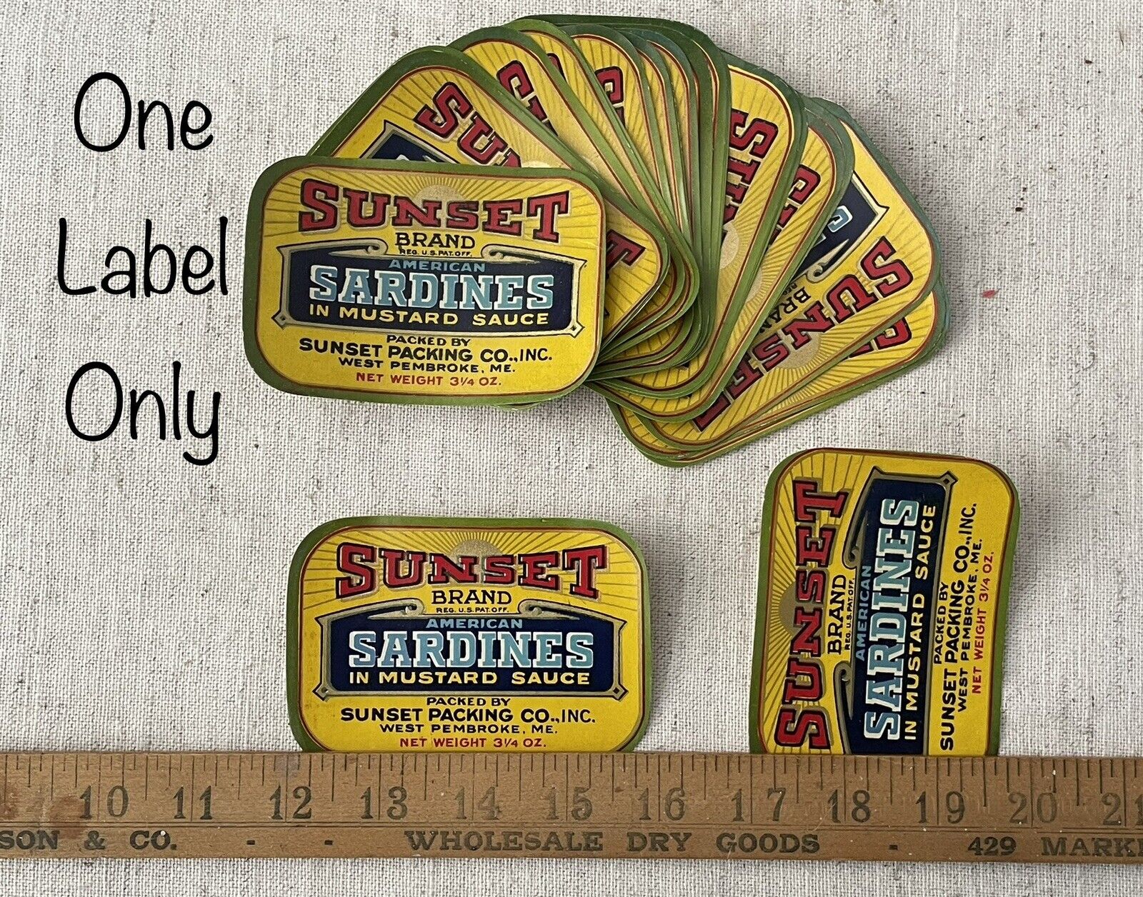 1 Vintage Sunset Sardine Can Paper Label New Old Stock Advertising 1940’s