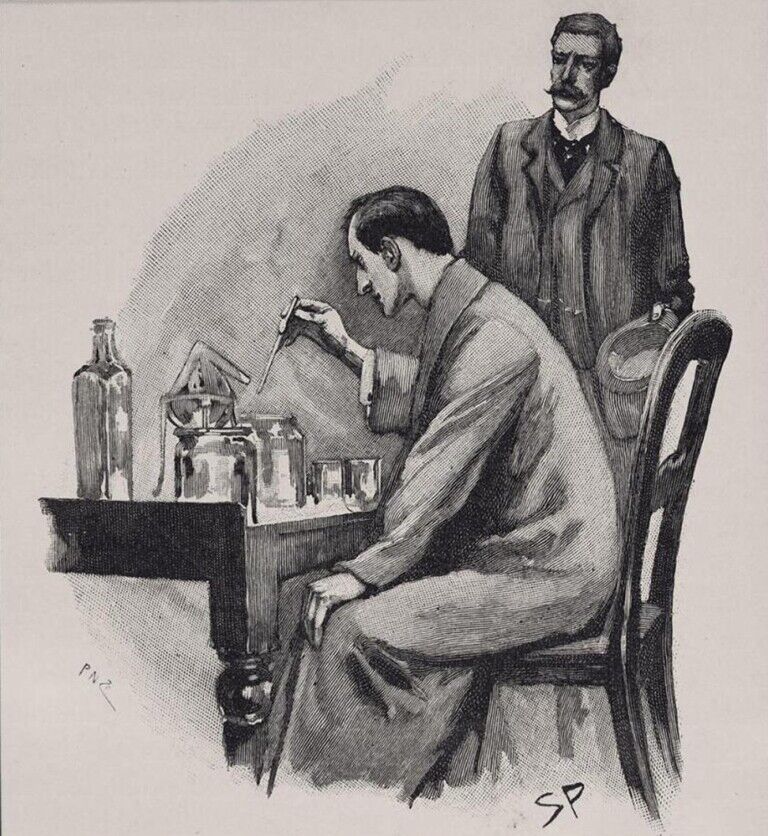 Sherlock Holmes Chemical Investigation : Sidney Paget : 1893 : Art Print