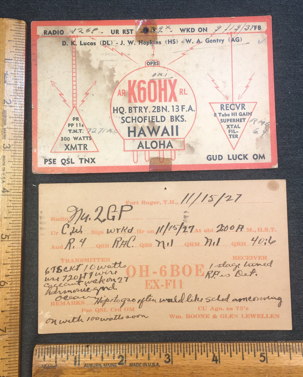 Lot 2 Vintage QSL postcards From Hawaii 1927 & 1937  Very Old SCARCE Ham Radio