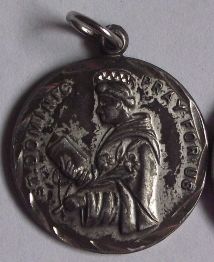 Sterling St Saint Dominic ornate round charm pendant medal astronomy patron
