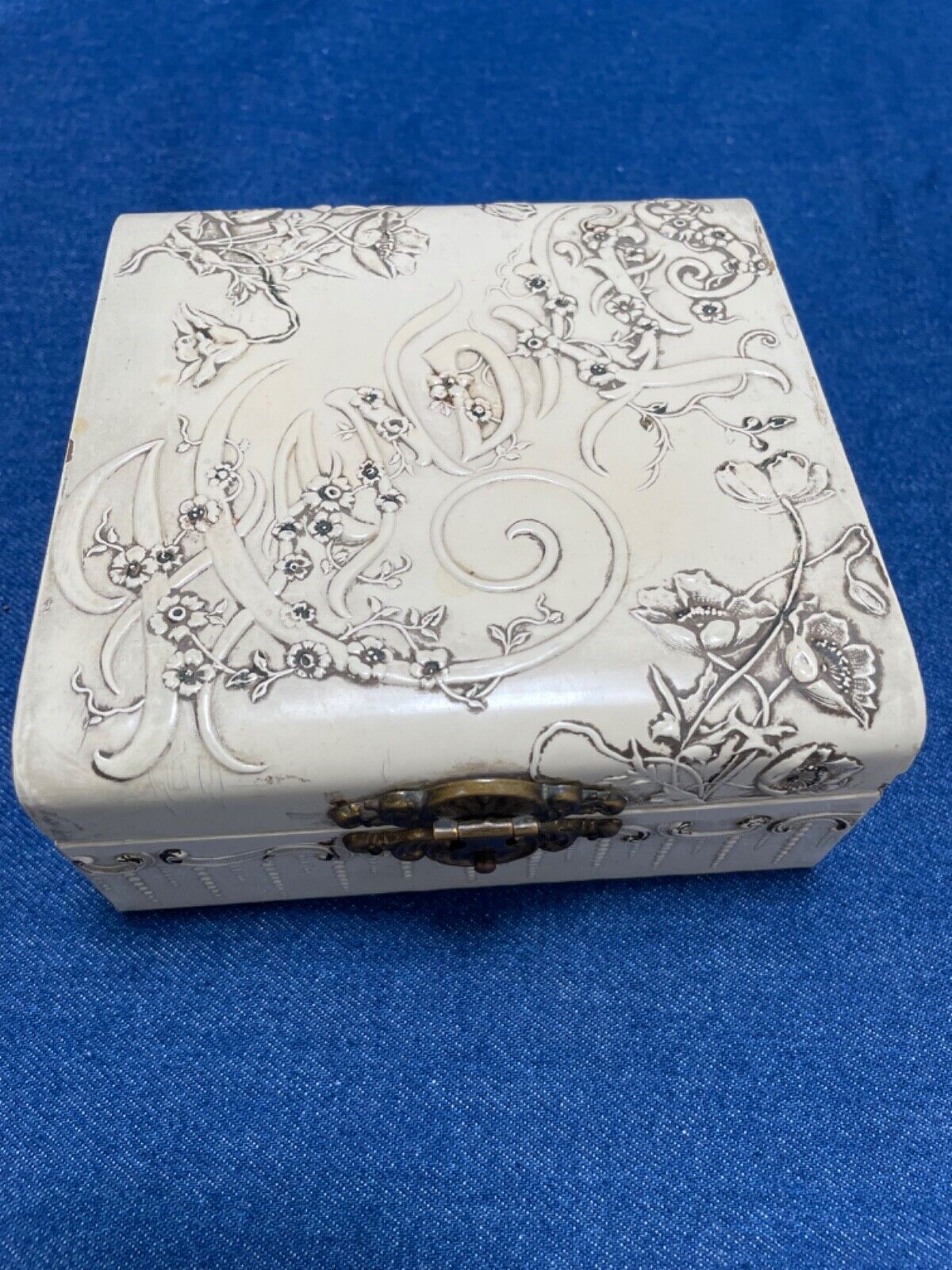 Antique Victorian Floral Dresser Hankie Box Case