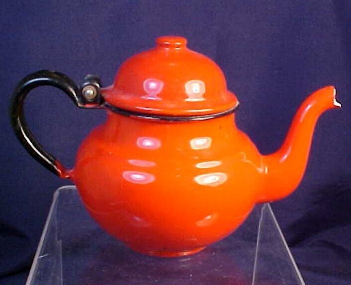 Vintage Huta Silesia Enamelware Teapot Hinged Lid Red Color Poland 10