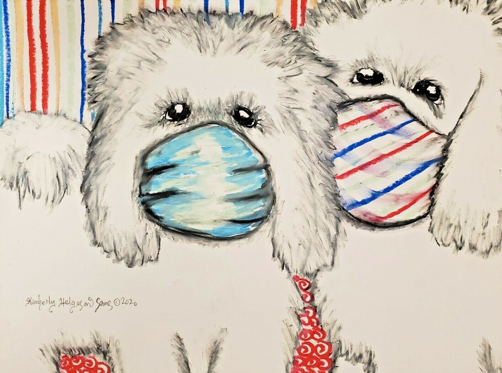 BOLOGNESE Quarantine Pop Art Print 13 x 19 Dog Collectible Artist KSams Masks