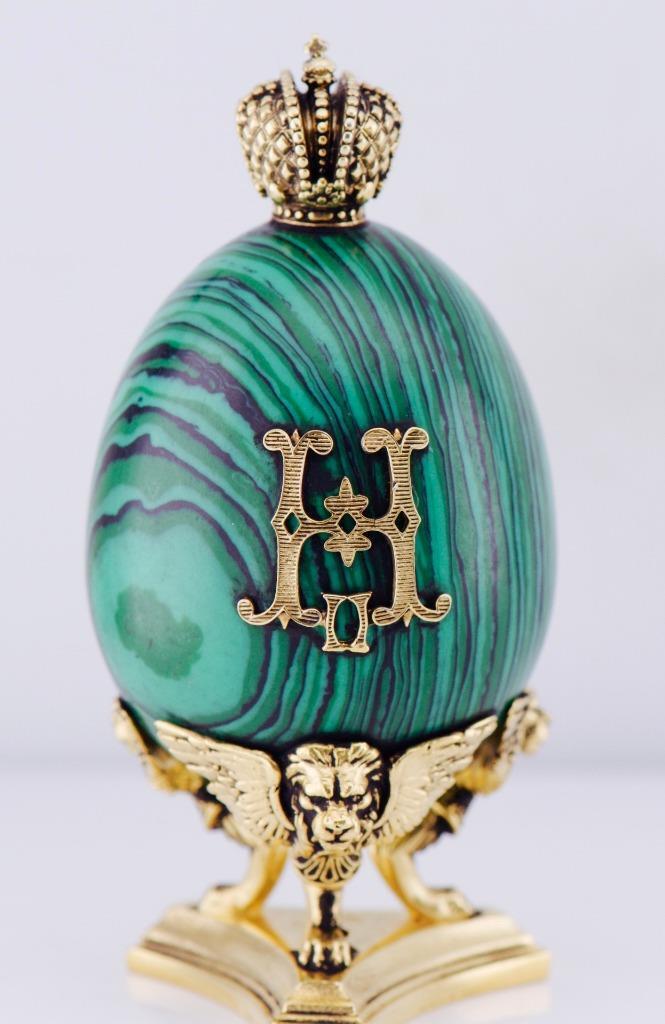 Antique FABERGÉ Royal Empire Gilt Silver and Carved Malachite Easter Egg-c1908