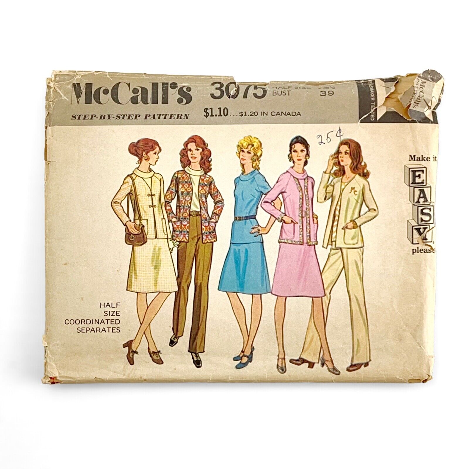 1971 McCall\'s Sewing Pattern 3075 Top Skirt Pants Jacket Size 16 1/2 Bust 41 PC