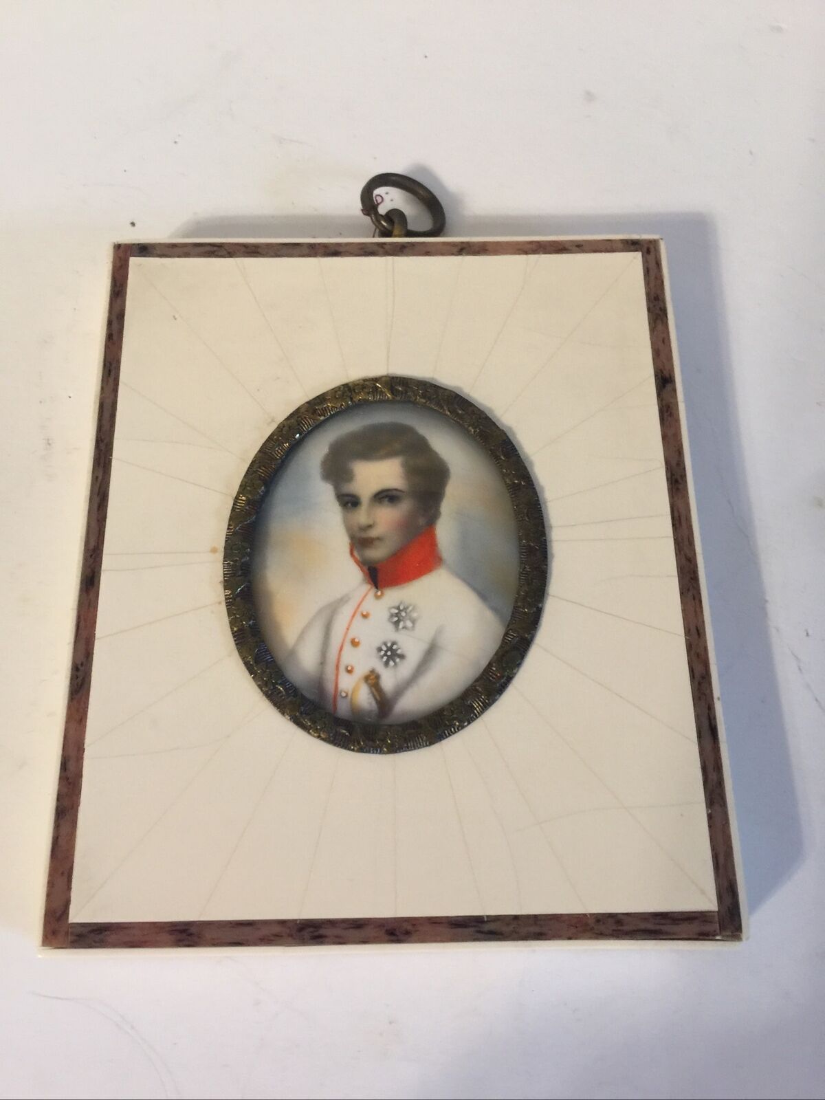 ANTIQUE MINIATURE HAND PAINTED PORTAIT OF YOUNG MAN WITH NAME