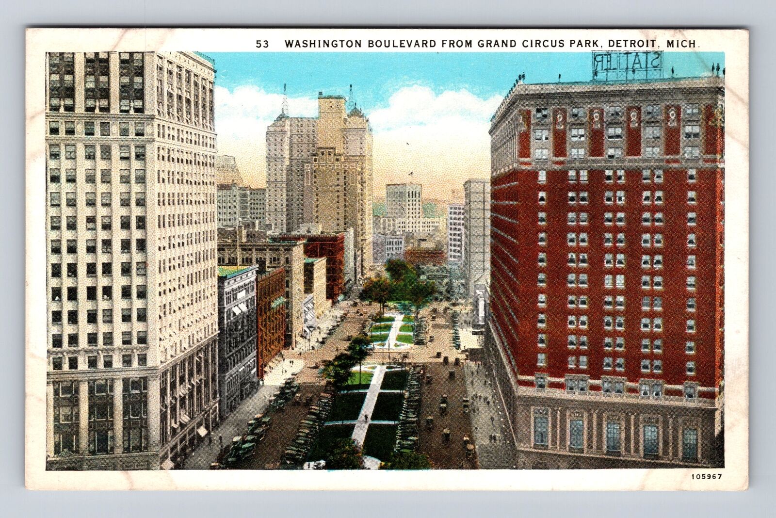 Detroit MI- Michigan, Washington Boulevard, Grand Circus Park, Vintage Postcard