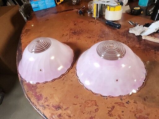 Vintage Frosted pink glass Art Deco 3 hole chain hanging ceiling light shade