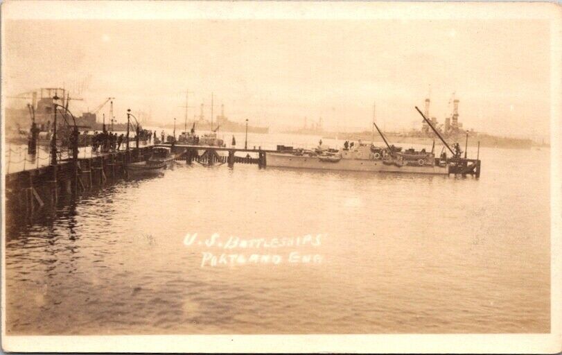 RPPC Postcard U.S. Battleships at Dock in Portland England c.1918-1930     13035