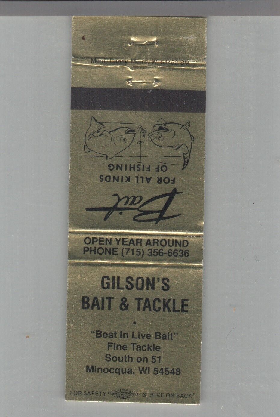 Matchbook Cover Gilson\'s Bait & Tackle Minocqua, WI