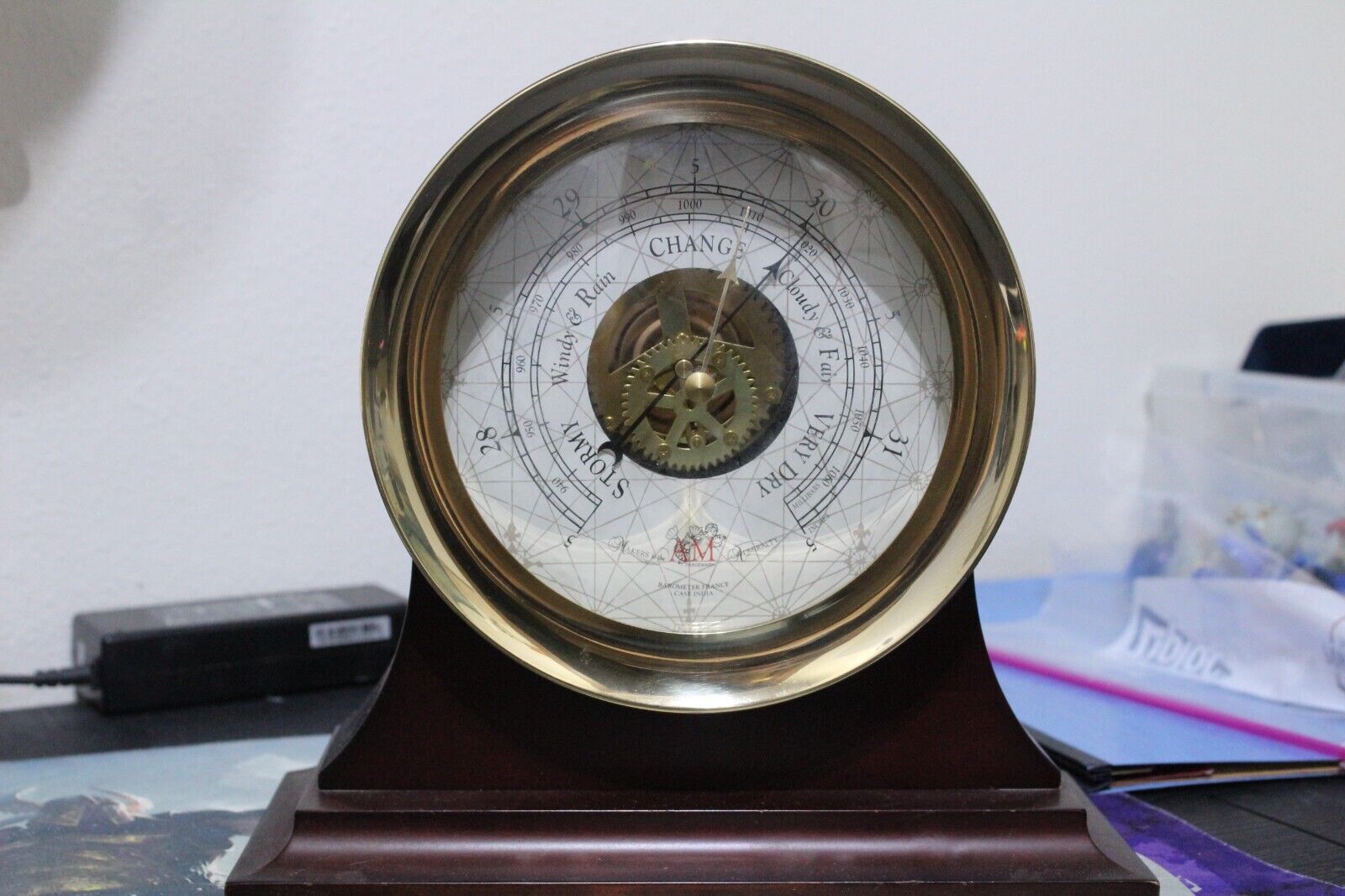 vintage french solid brass ship barometer with stand 7 inches wide