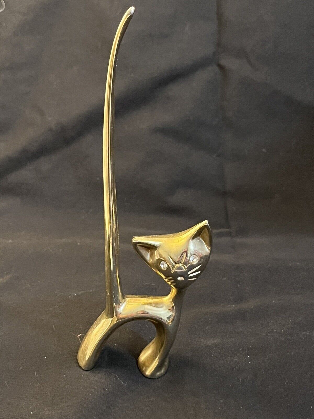 VTG MCM Brass SIAMESE CAT Figurine Ring Holder 6” Tall