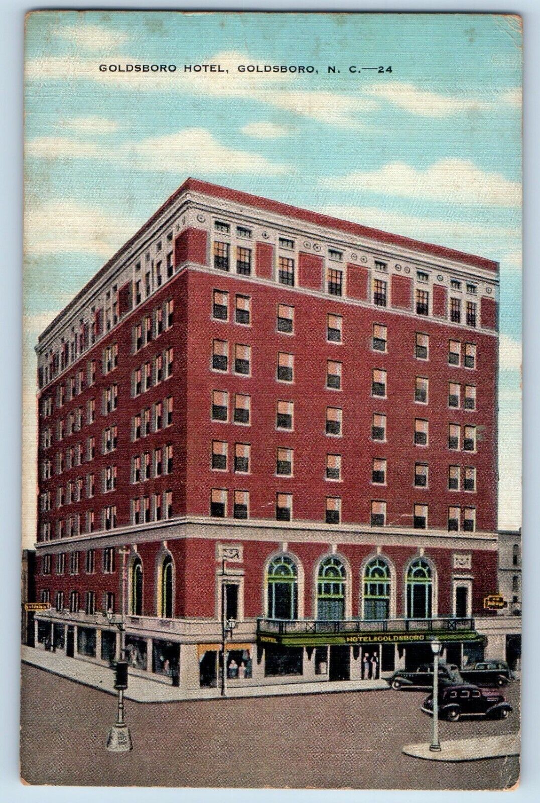 Goldsboro North Carolina Postcard Goldsboro Hotel Building Exterior 1942 Antique