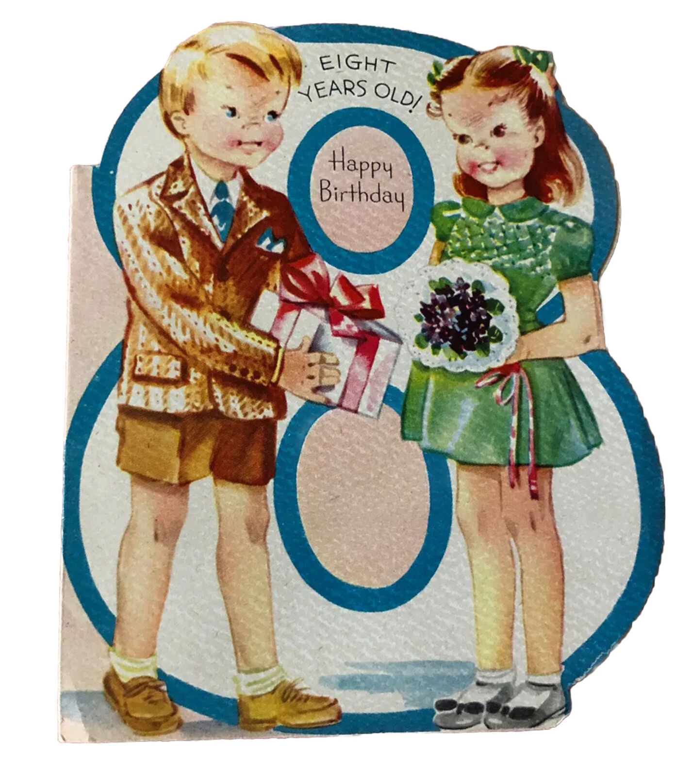 Vintage Eight Years Old Happy Birthday Greeting Card Unused 1940s