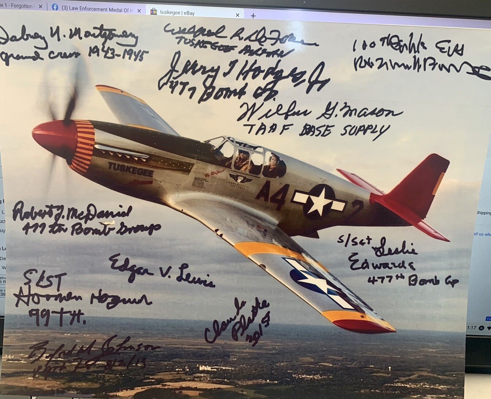 RARE STILL COLOR SIGNED BY THE TUSKEGEE AIRMEN