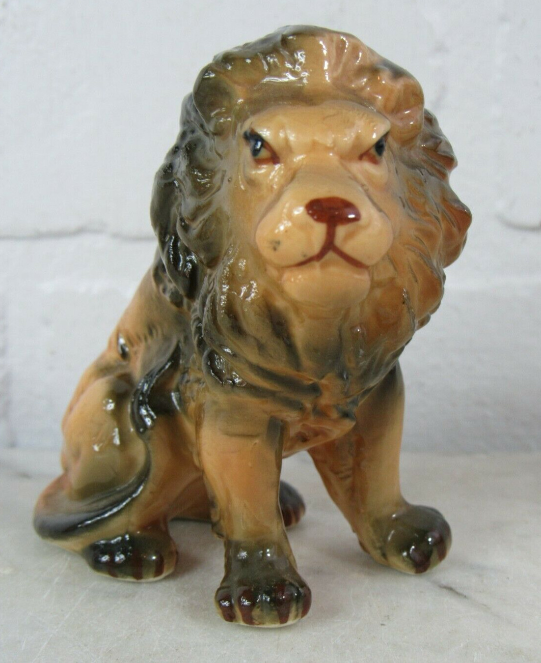 Vintge MCM Glazed Ceramic Golden LION Figurine