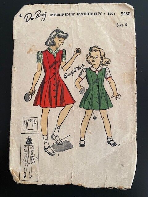 1940s Du Barry Unprinted Sewing Pattern 5480  Sz 6 Girls\' Jumper and Blouse